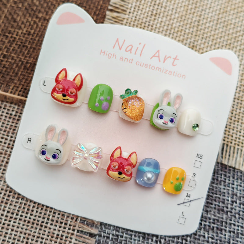 365nails: 動物方城市朱迪與尼克 – 短款 方圓形 手工製 兒童穿戴甲