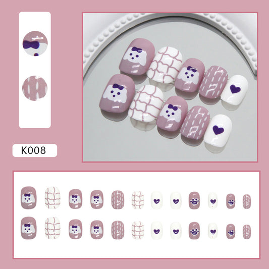 Taro color graffiti cute bear love manicure kids nails｜365nails