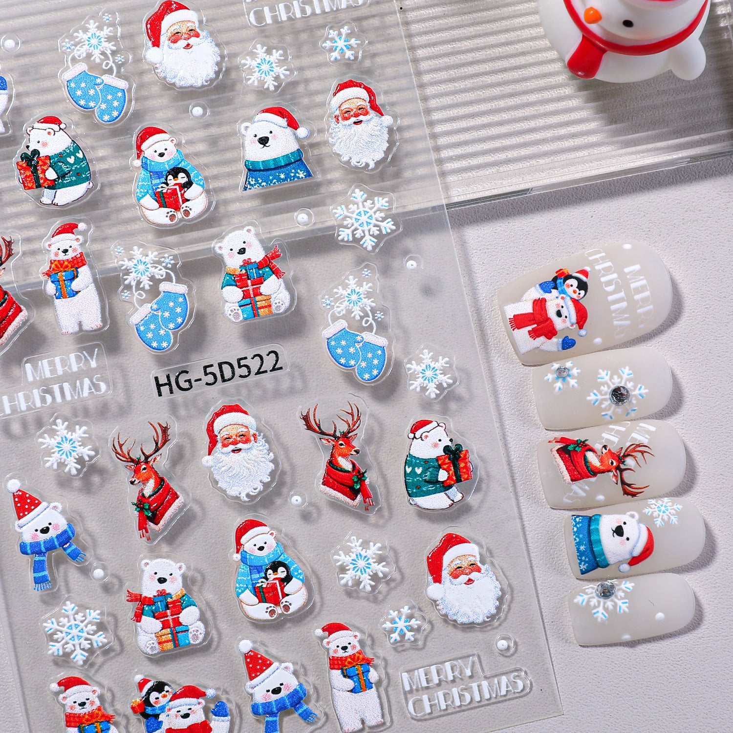 Original Christmas nail sticker 5D relief three-dimensional happy Christmas atmosphere elements DIY nail sticker HG model