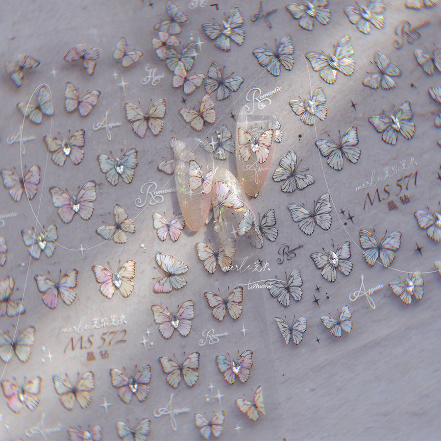 Iridescent Crystal Butterfly: "Holographic Crystal Butterfly" – 5D Embossed Nail Sticker