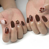 Stained Petal Flower French Short Almond press-on nails