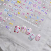 365nails: 粉彩格紋蝴蝶結美甲貼紙