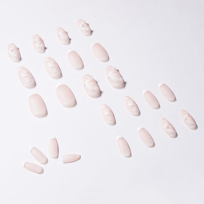 Pink Ballet Ribbon French Pearl Wearing Nail Finished Fake Nail Nail Patch Nail Patch Removable Nail Patch｜365nails
