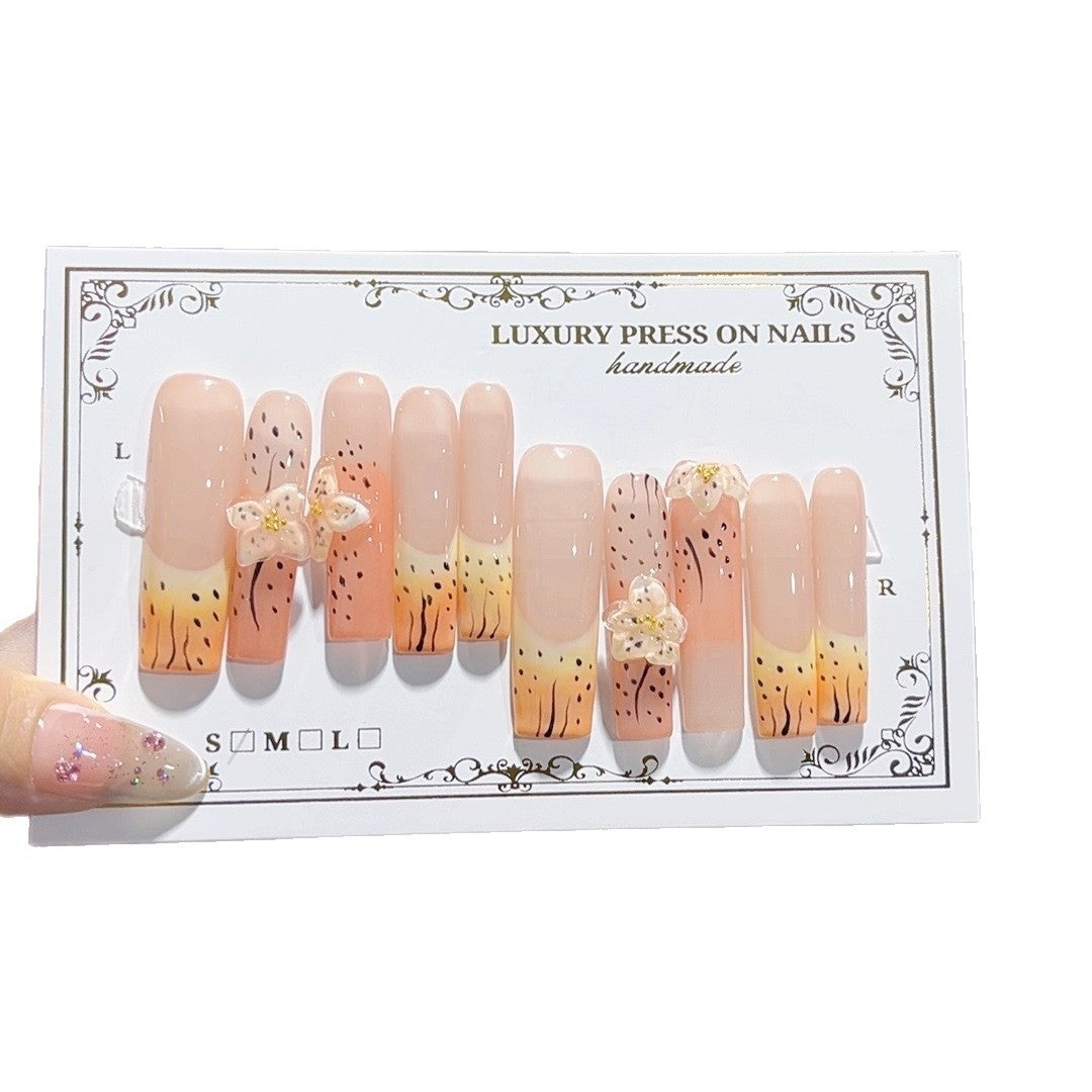 Nude Gradient Speckled Floral Art Press On Nails