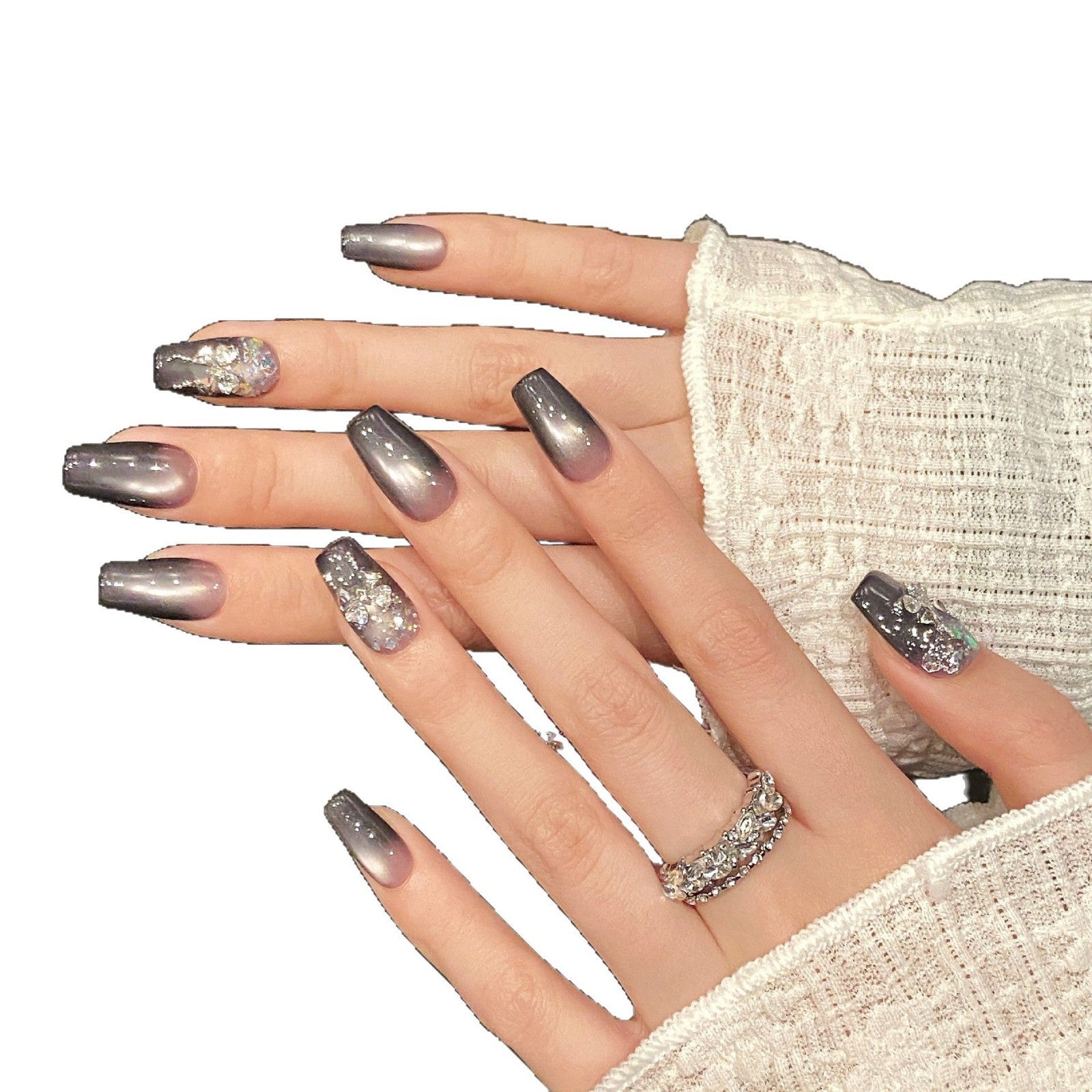 365nails: "Shadow Bloom" – 3D Floral & Cat Eye Handmade Almond Nails