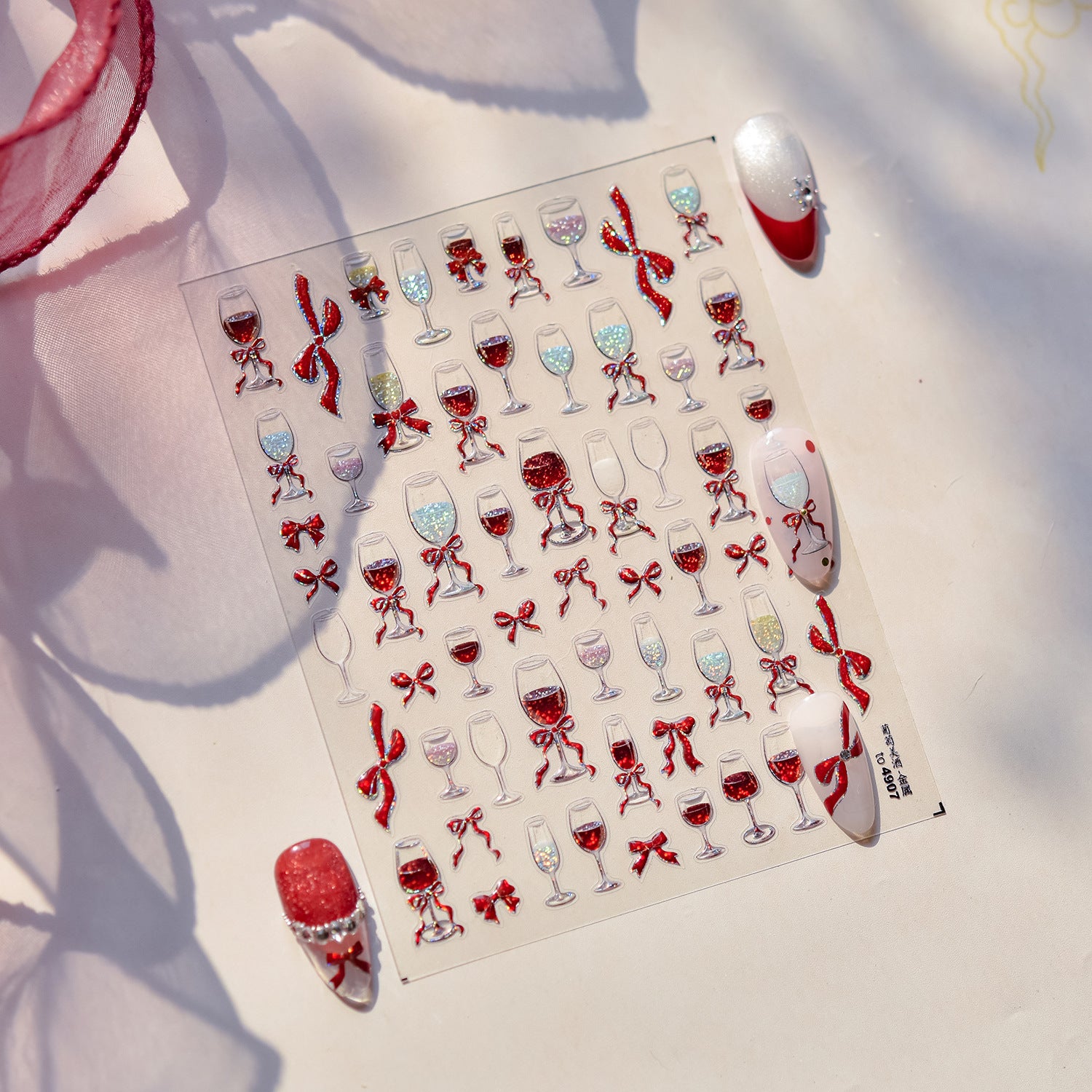 365nails: "Wine Glass & Red Bow" – Nail Art Stickers