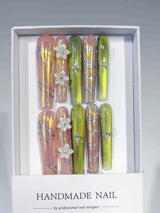 Neon Green Holographic Floral Statement Press On Nails