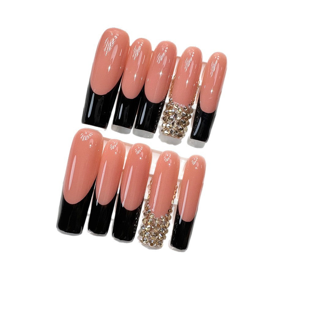 Black Tip Nude Crystal Accent Press On Nails