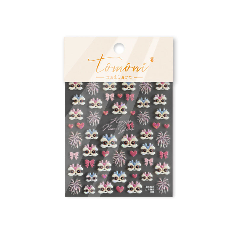 Firework Lion Dance Collection: "Festive Lion" – 3D Embossed Nail Sticker