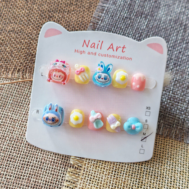 365Nails: "Labubu Sweet Party" – Handmade Cute Short Oval Press On Nails With Labubu & Dessert Design