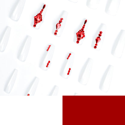 Long Ballet White Red Stacked Diamond Nail Pieces Finished Nail Pieces Wholesale Nail Patches s｜365nails
