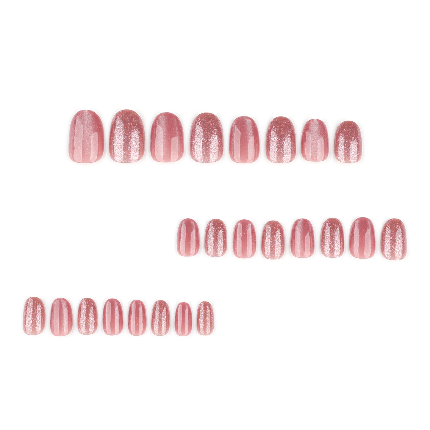 Flashy nude pink cat eye wearable nails casual glitter manicure nail pieces short round nails