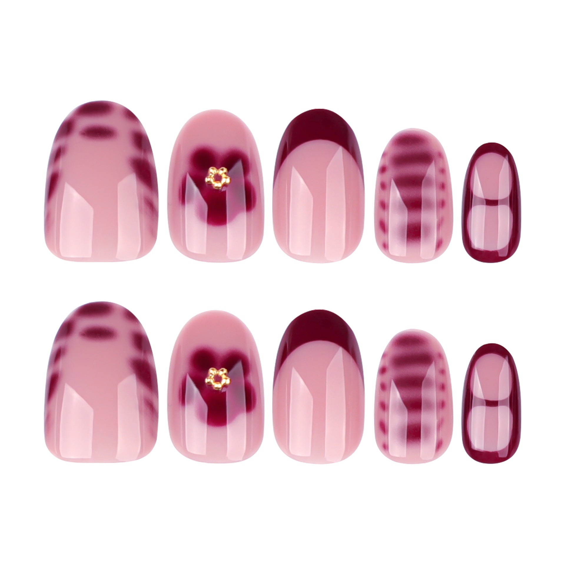 Foreign trade cross-border wearing nail French red manicure nail piece short round wearing nail piece petal fake nail wholesale