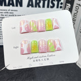 Handmade press on nails   Duck Beak Nail Sweet Cool Spice Girl Cute Fluorescent Blush Nail｜365nails