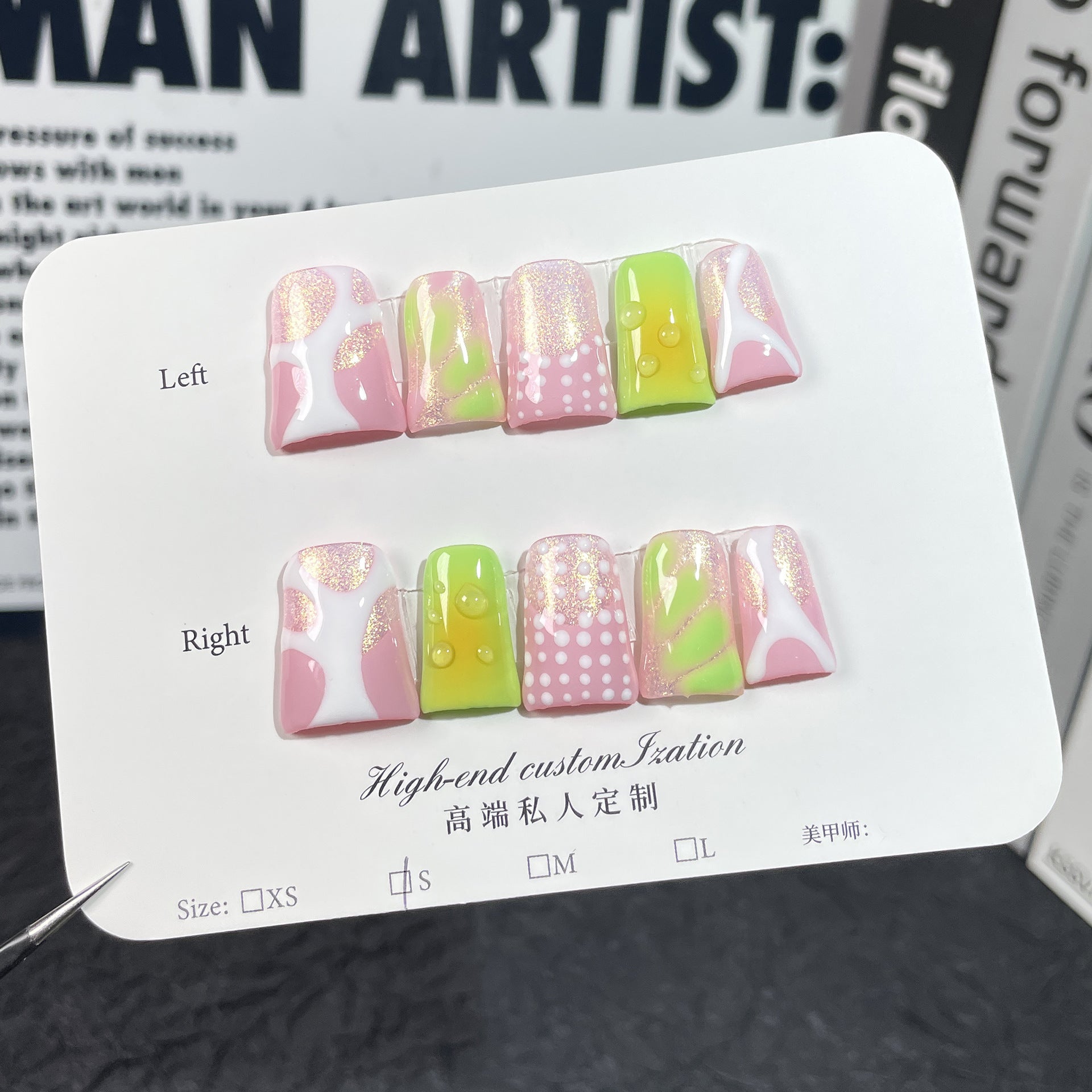 糖果光澤穿戴甲，俏皮螢光點綴