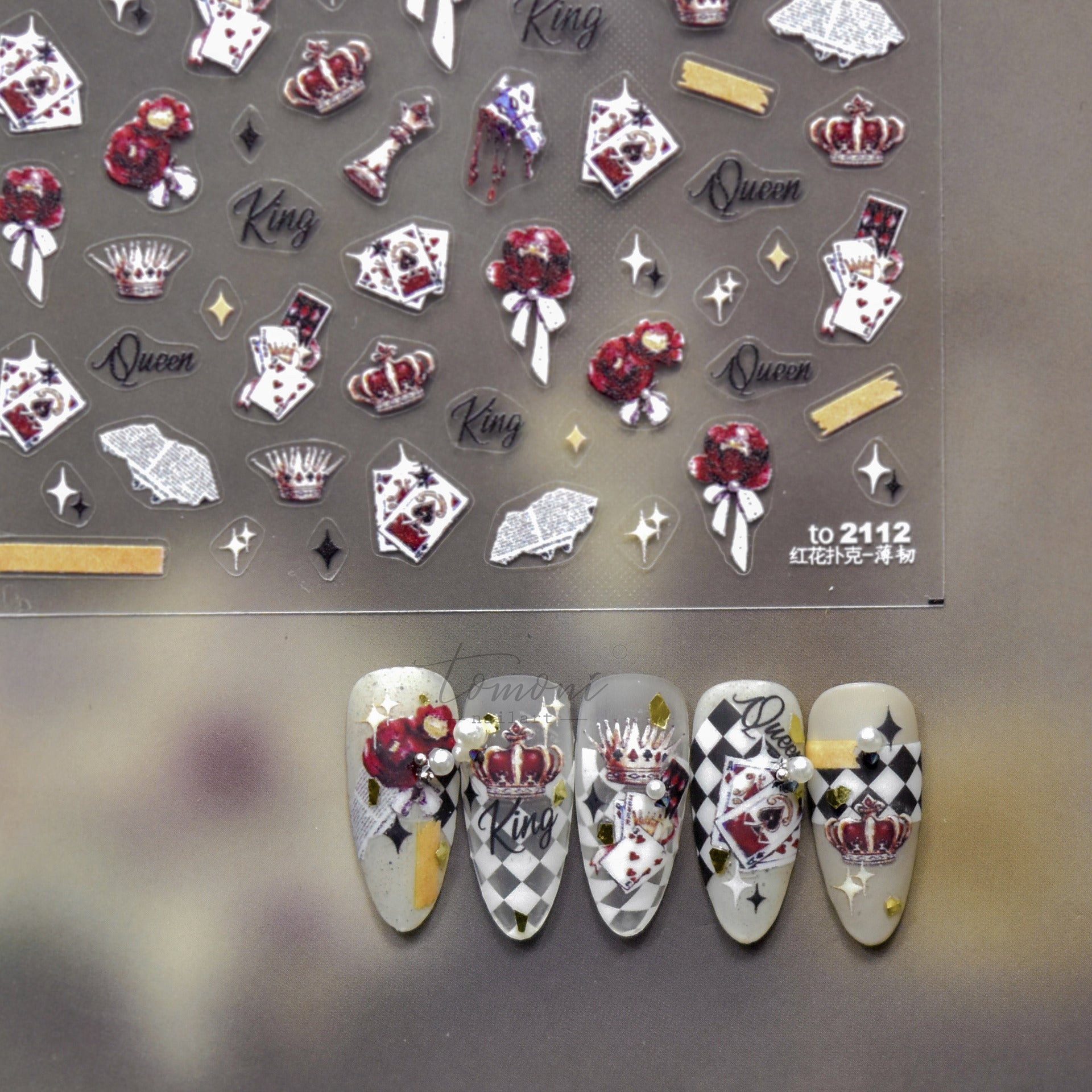 Red Flower Poker & Crown：「皇家賭場玫瑰」— 5D浮雕甲貼