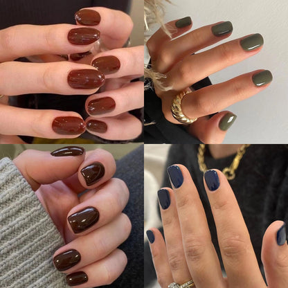 Factory direct sales of 24 pieces of manicure classic solid color wearable nail film short wearable removable nail film wholesale｜365nails