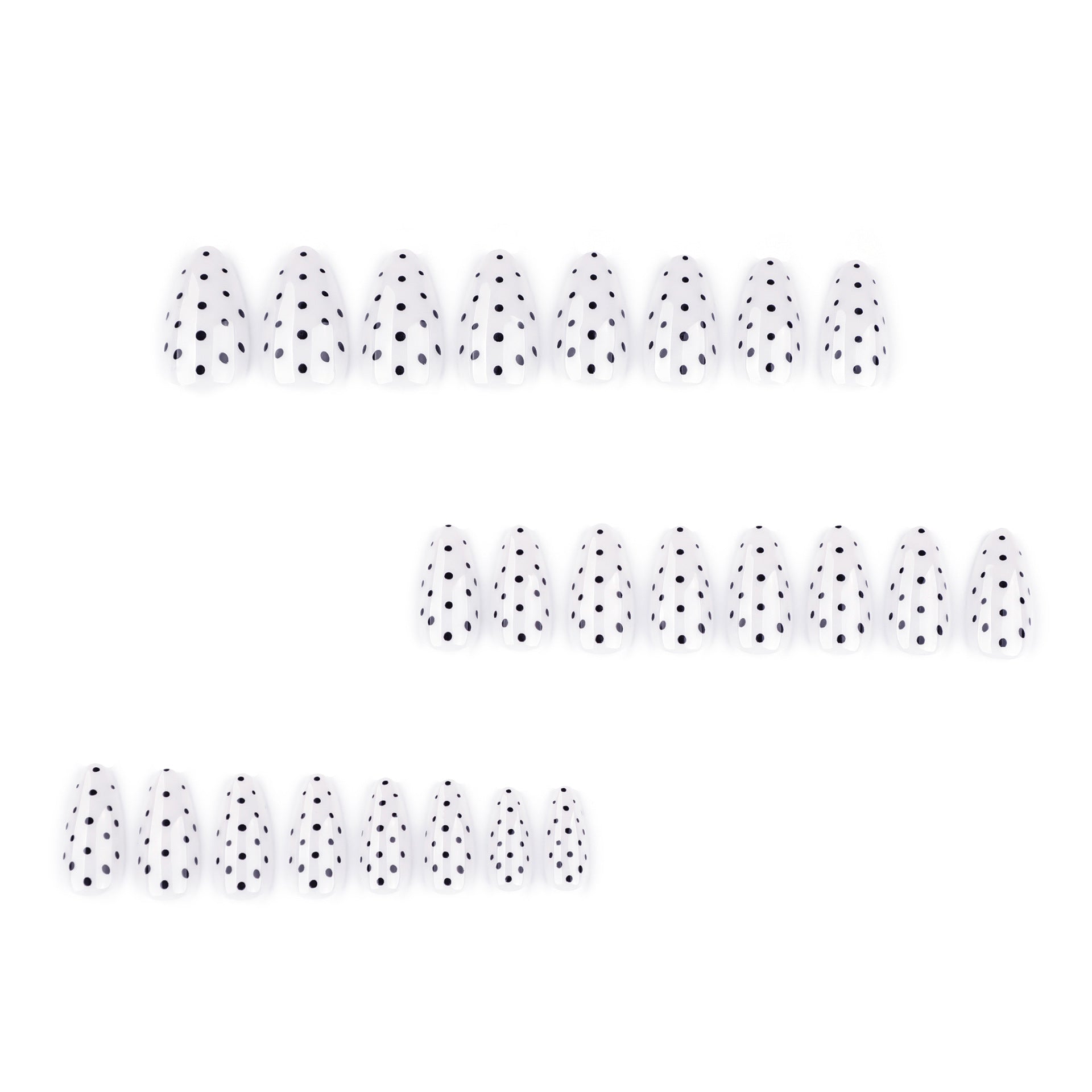 Black dots almond on white background press-on nails