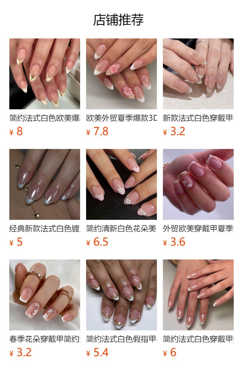 365nails: "Red Floral French Oval" – Romantic Press-on Nails
