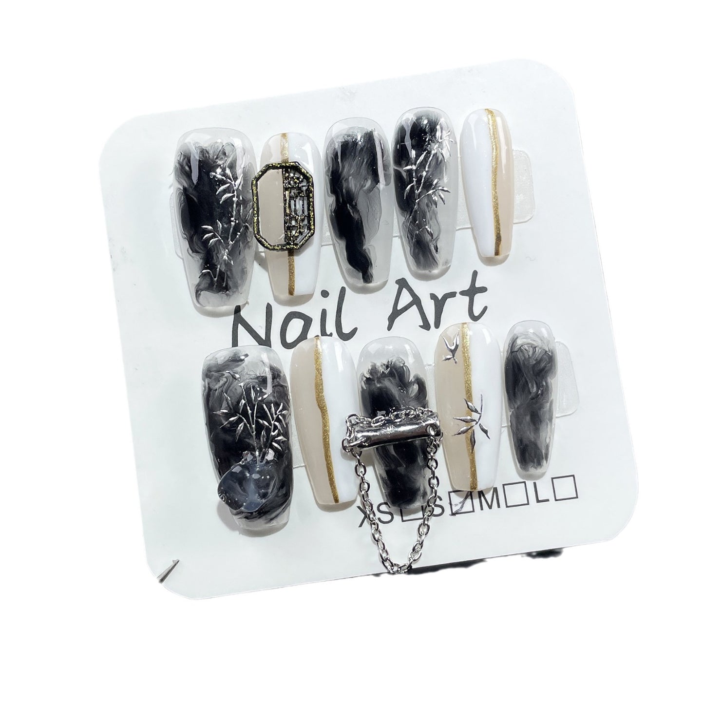 Chinese manicure patch antique bamboo smudge handmade press-on nails Chinese style wearable nail sticker｜365nails