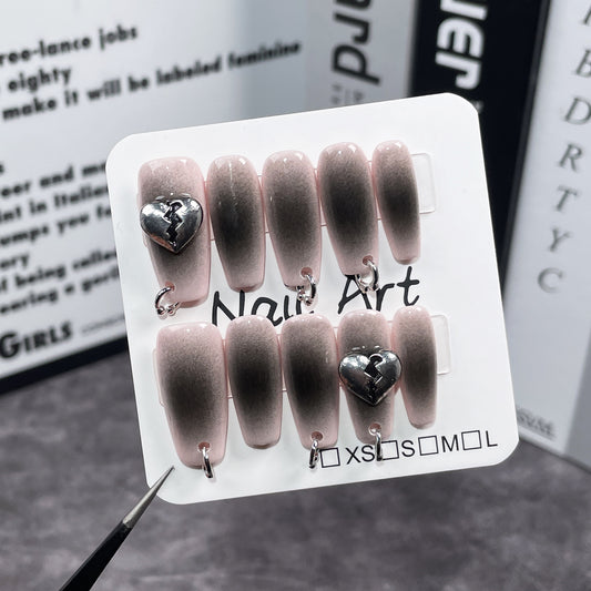 Handmade press on nails Airbrush Black Gills Spice Girl Nail Patch Perforated Ring Personalized  Patch｜365nails