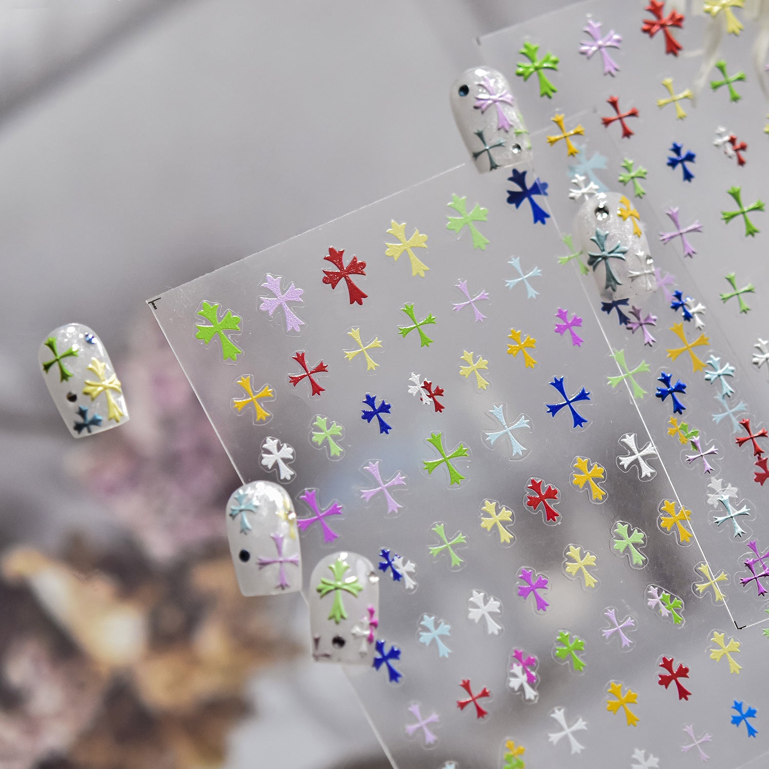 365nails: 다색 십자 참 엠보싱 세트 — 네일 스티커