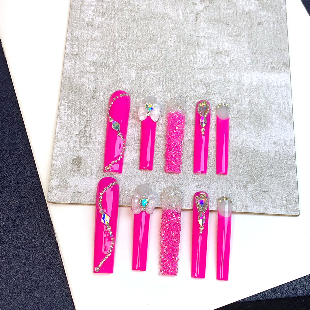 Neon Pink Crystal Accent Extra Long Press-On Nails