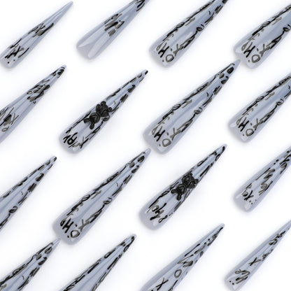Europe and the United States  hot-selling Spice Girls wear nail graffiti letter wearable nail piece extra long tip nail art fake nail wholesale｜365nails