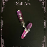 [Purple Shadow] White Ultra-thin and seamless Purple Cat's Eye Four Fingers Quicksand Flow Hemp Exquisite press on nail