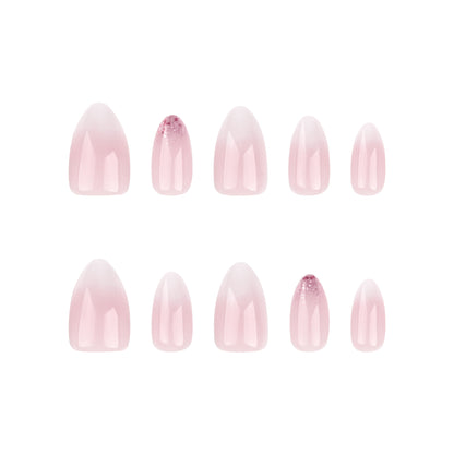 Unhas falsas com glitter, arte em unhas simples francesas, rosa e branco, mudança gradual, removível, curtas e com ponta curta｜365nails