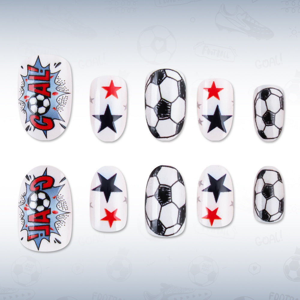 World Cup Minimalist White Stars Football Pattern Press-On Nails (Clean/24pcs/Oval)