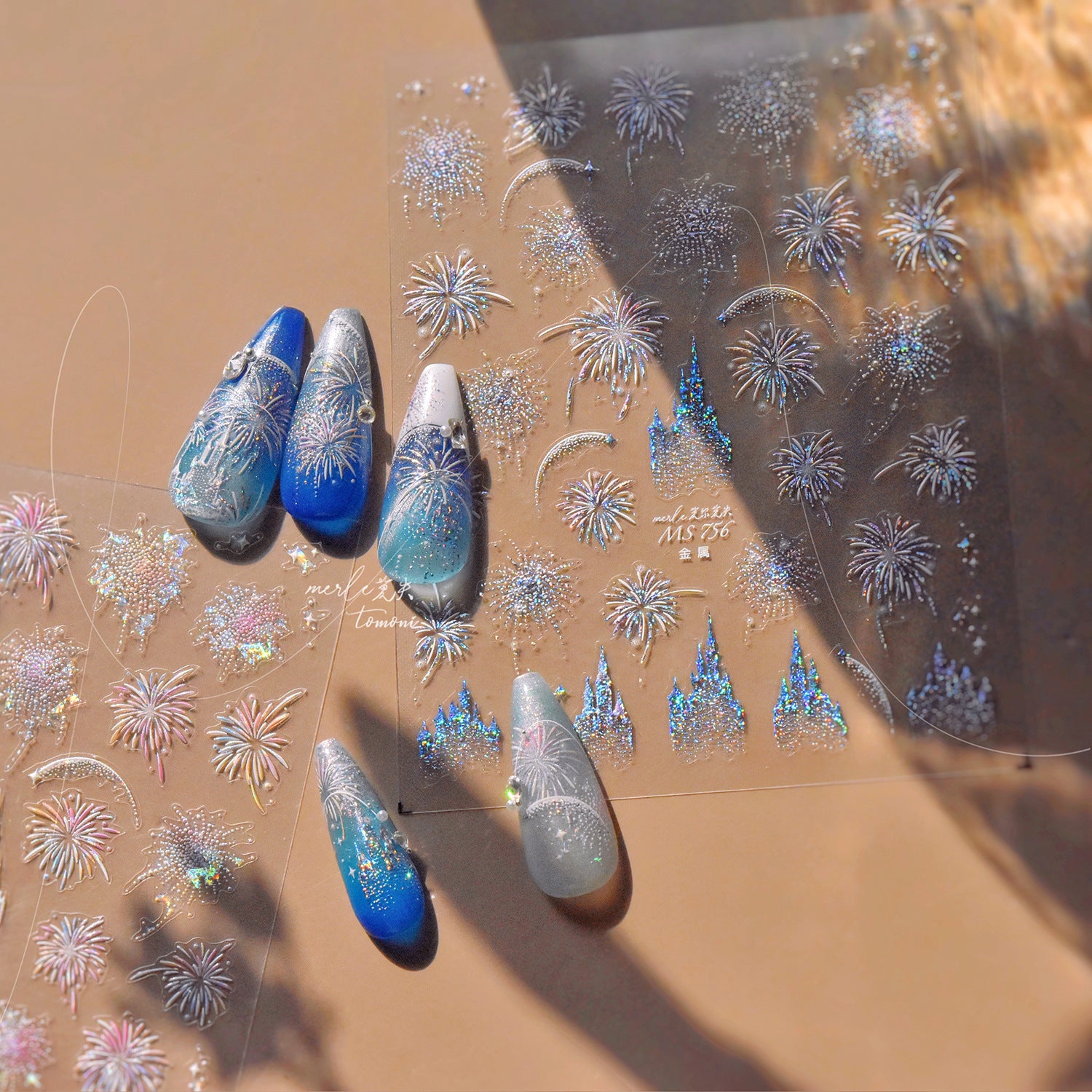 Shell Light Firework Castle Collection: "Dreamy Shell Light Firework Castle" – 3D Embossed Nail Sticker