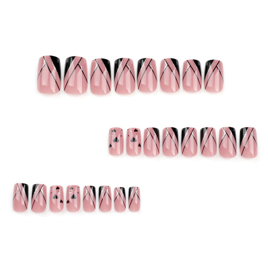 Wear nail pads wholesale French bevel nail glitter love fake nails short square European square fake nails wholesale｜365nails