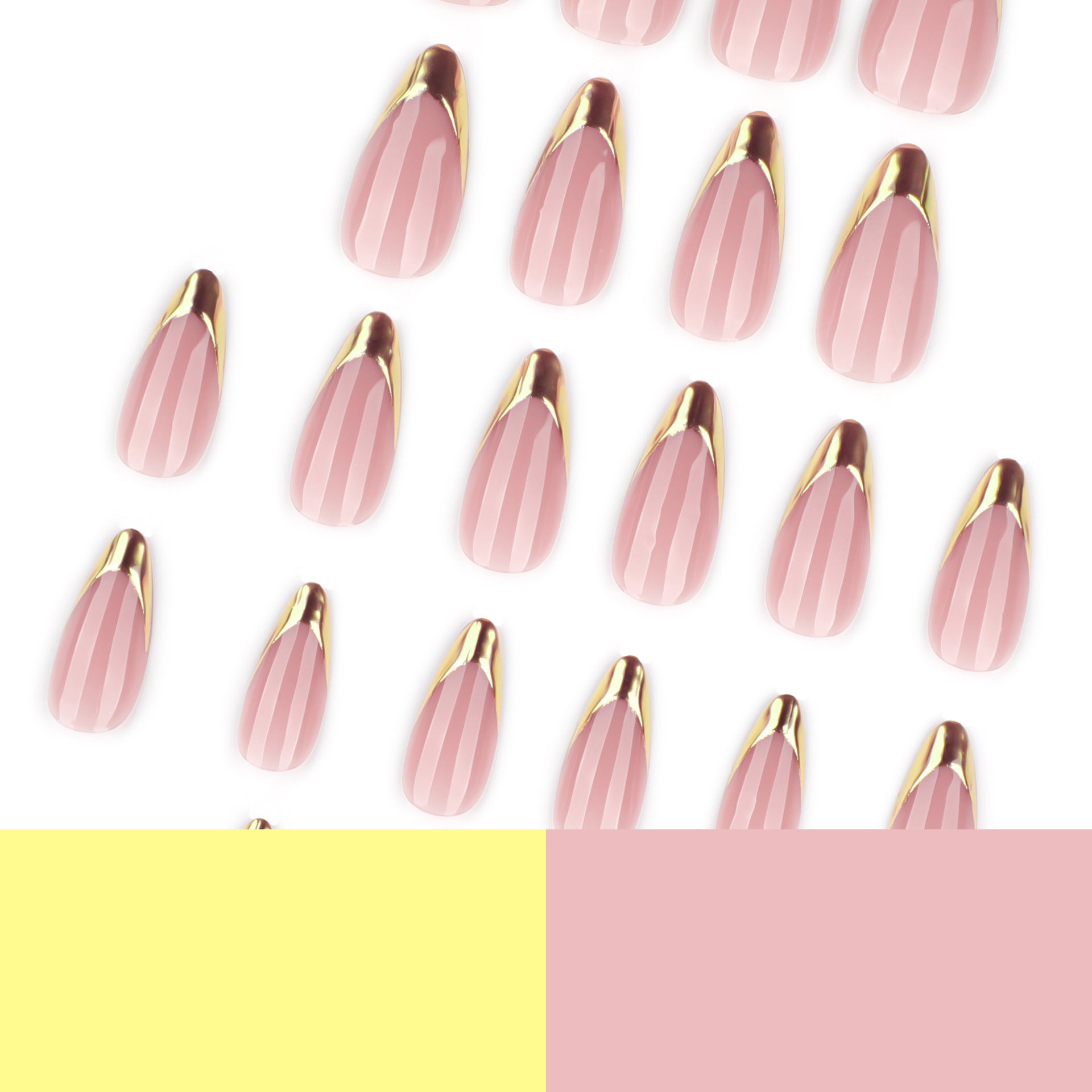 Pink Glossy Nails with Metallic Gold French Tips