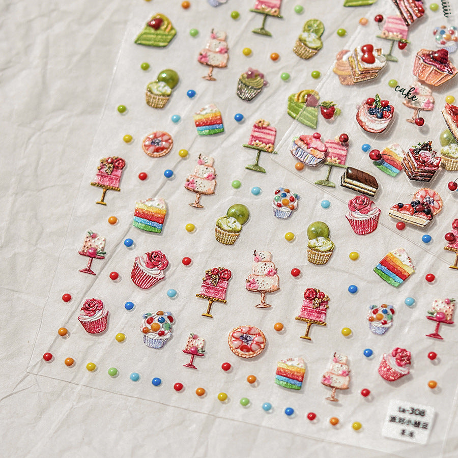 Strawberry Dessert Collection: "Strawberry & Cherry Cake" – 3D Embossed Nail Sticker