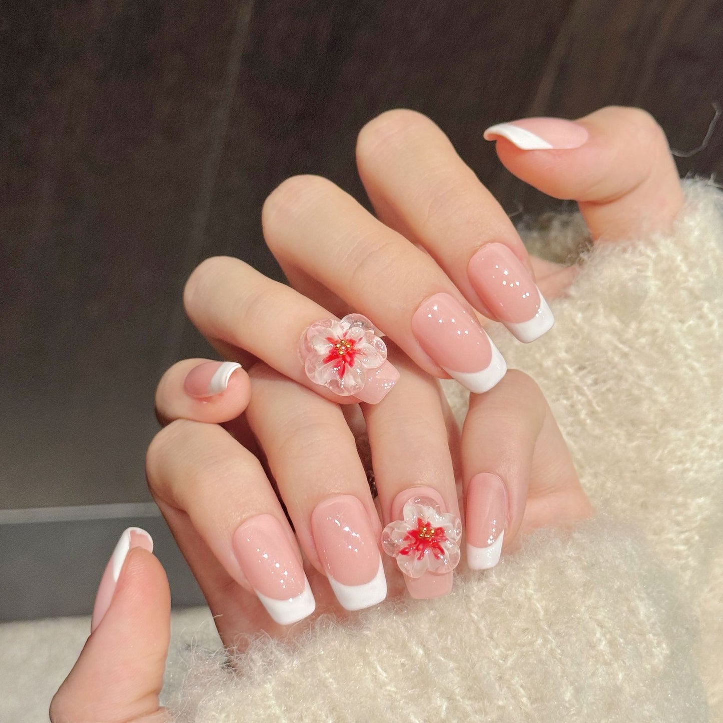 Pink French Floral Press On Nails