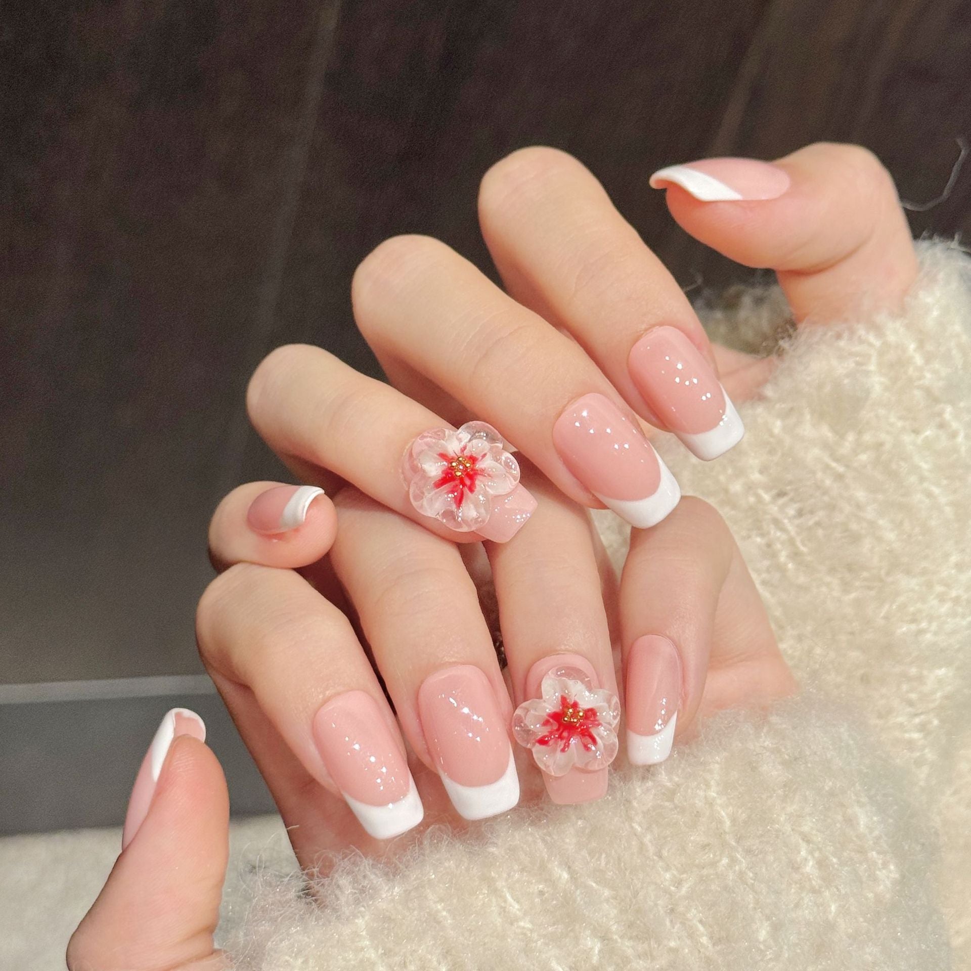 Pink French Floral Press On Nails