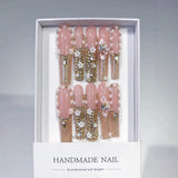Blush Gold Floral Crystal Luxury Press On Nails