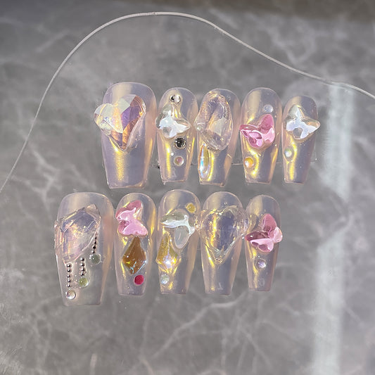 Pure handmade manicure cheese sea salt sticker diamond pearl wearable nail wearable nail piece wearable nail sticker fake nail｜365nails