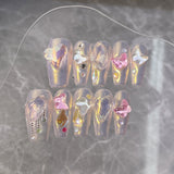 365nails Luminance: "Opal Mirage" – Medium Almond Iridescent Opal & Crystal Press On Nails 24pcs
