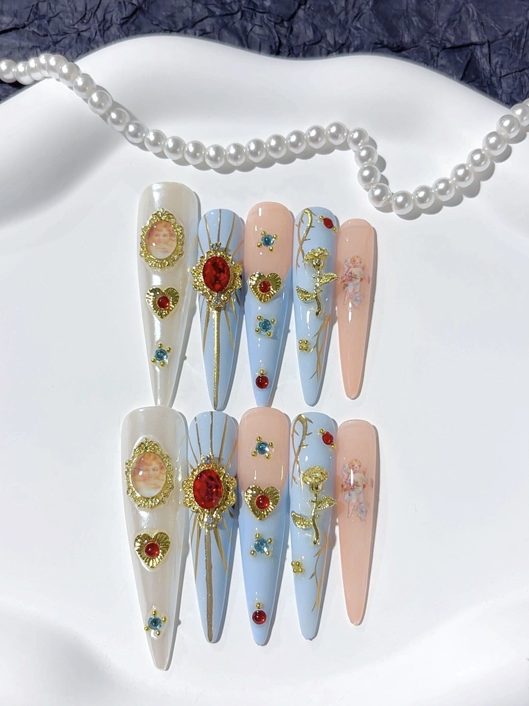 Baroque Angel Cameo Crystal Press On Nails