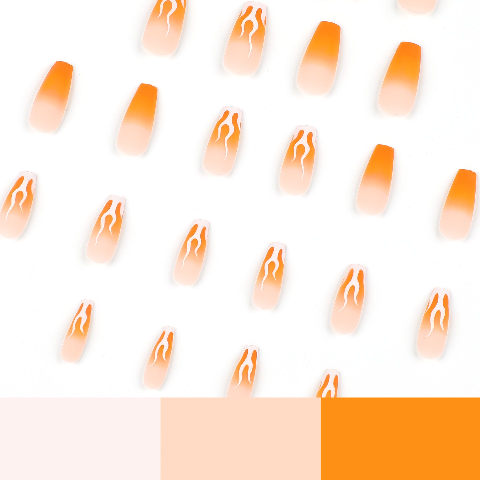 Press on fake nails piece matte orange gradual change nails piece wholesale white flame French Press on fake nails piece nails｜365nails