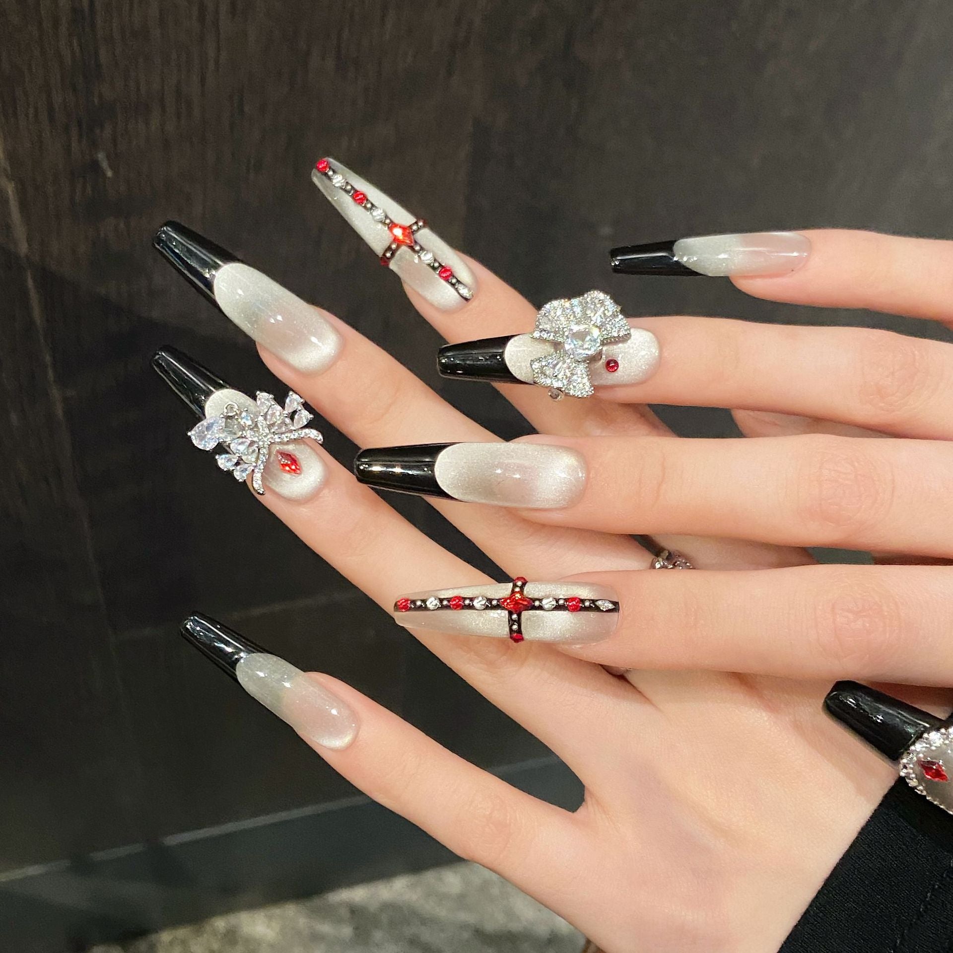 365nails: "Gothic Redemption" – 3D Cross & French Tip Handmade Coffin Nails