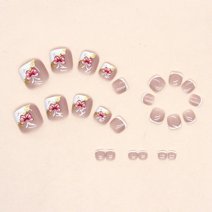 Puro deseo Uñas postizas para los pies a presión, manicura francesa blanca, lindas uñas postizas de mariposa rosa, para usar Uñas postizas para los pies a presión, pieza de uña postiza｜365nails