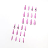Adesivo de unha longo com strass rosa pontiagudo, adesivo de pressão para unhas finalizadas, adesivo de unha removível à prova d'água ｜365nails