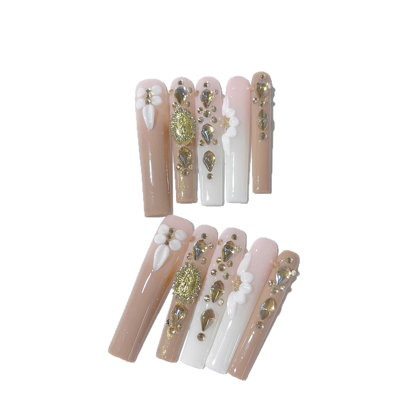 Parisian Nude Gold Relief Press On Nails