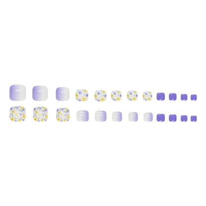 Summer cool blue purple yellow flower manicure gradual change fairy gas Press-on toenails wear nail fake nails wholesale 24 pieces｜365nails