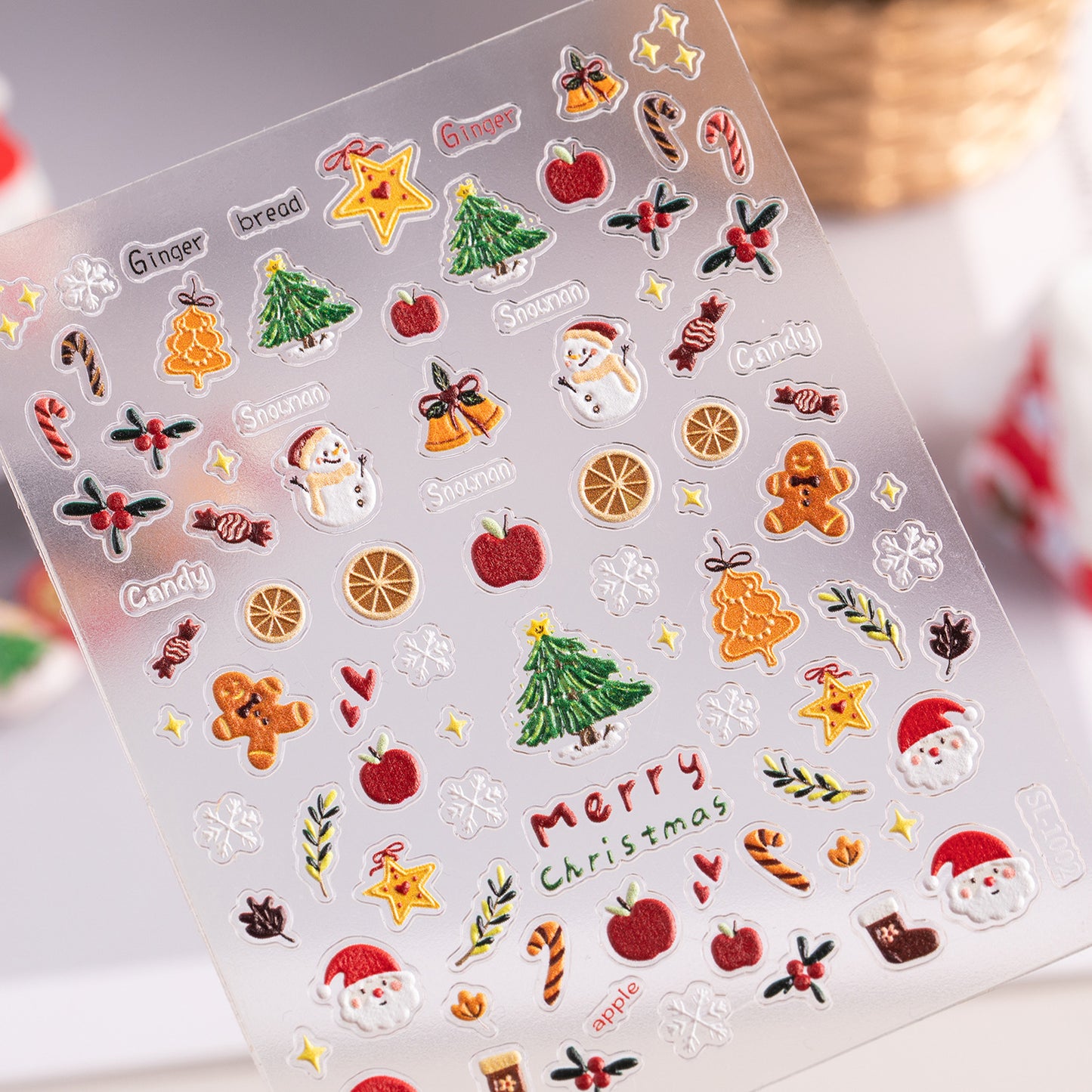Winter Christmas Tree Nail Art Sticker 5D Embossed Three-dimensional Adhesive Christmas Ornament Nail Sticker SL