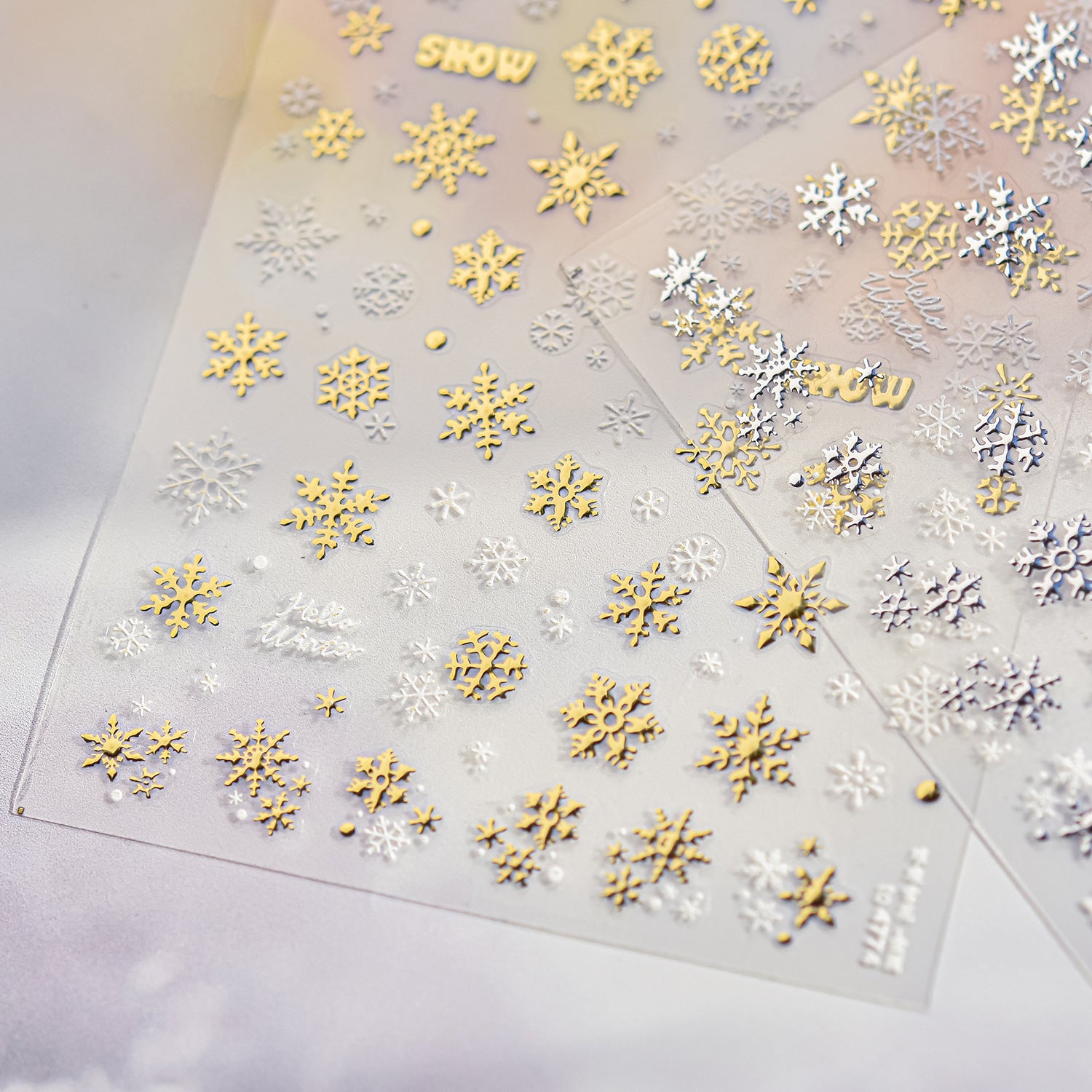 Glitter Snowflake & Winter Greeting Nail Sticker Set – "Sparkling Winter Snow"