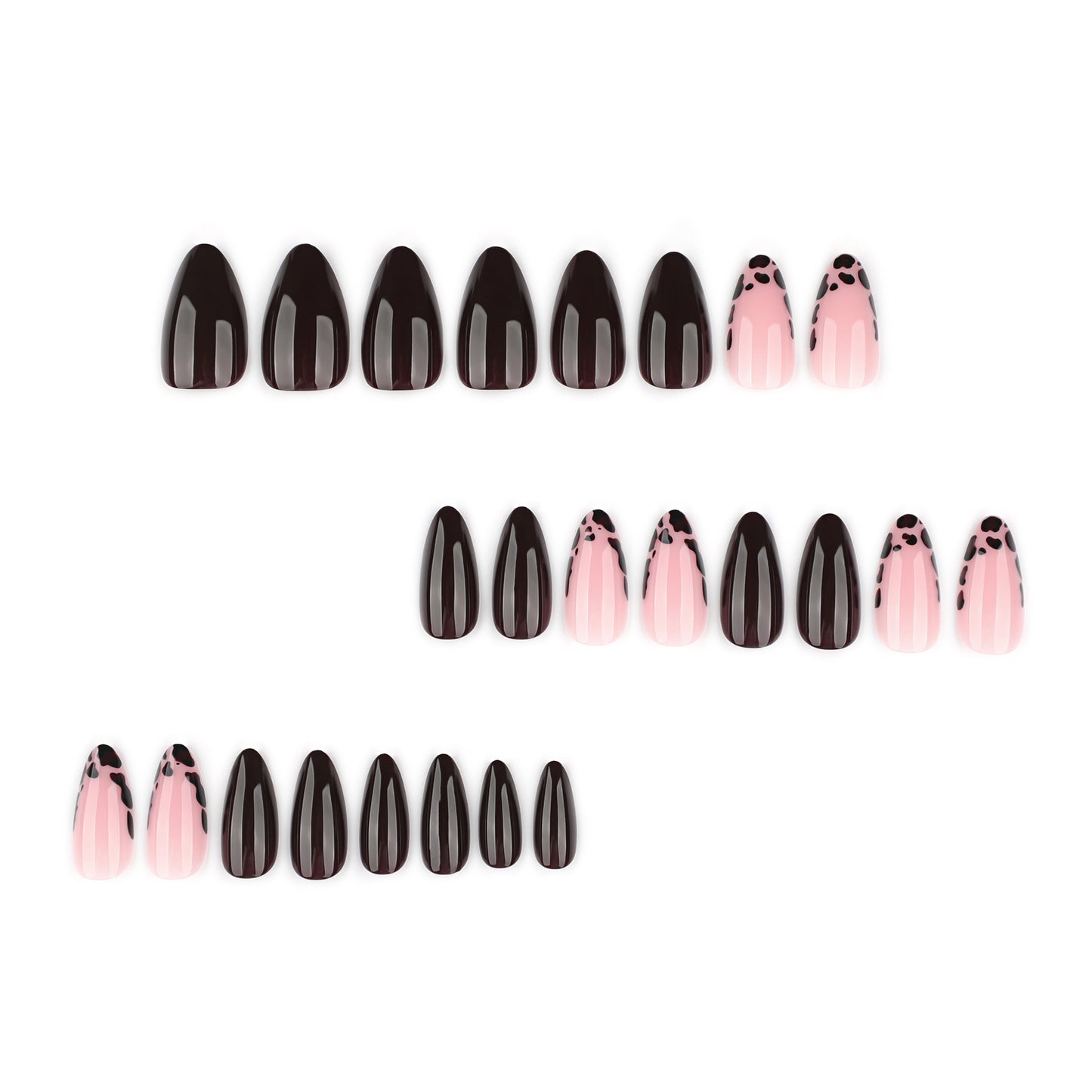 Pink and Black Cow Print Contrast Glossy Nails